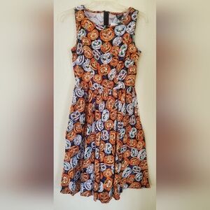 Retrolicious Halloween Pumpkin Print Glow In The Dark Midi Dress W/ Pockets